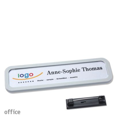 Name badges with pin OFFICE light grey | 75 x 17 mm