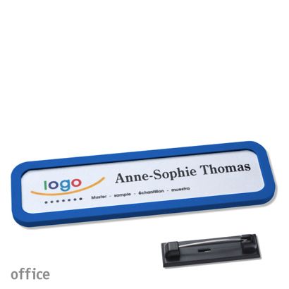 Name badges with pin OFFICE blue | 75 x 17 mm