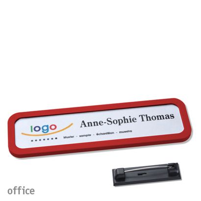 Name badges with pin OFFICE red | 75 x 17 mm
