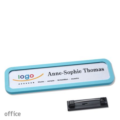 Name badges with pin OFFICE pastel blue | 75 x 17 mm