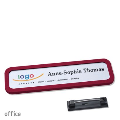 Name badges with pin OFFICE claret violet | 75 x 17 mm