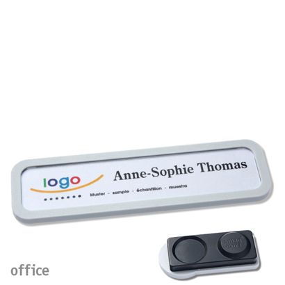 Name badges OFFICE, magnetic smag® magnet, extra strong | light grey | 75 x 17 mm