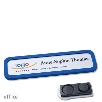 Name badges OFFICE, magnetic smag® magnet, extra strong | blue | 75 x 17 mm