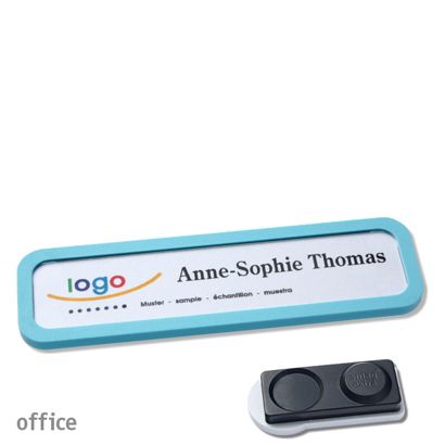 Name badges OFFICE, magnetic smag® magnet, extra strong | pastel blue | 75 x 17 mm