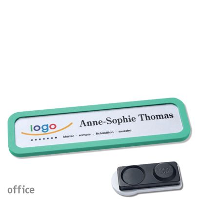 Name badges OFFICE, magnetic smag® magnet, extra strong | pastel green | 75 x 17 mm