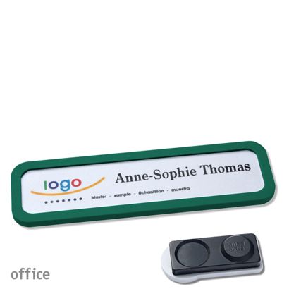 Name badges OFFICE, magnetic smag® magnet, extra strong | green | 75 x 17 mm