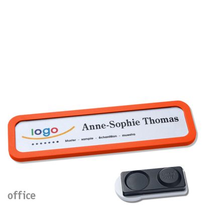 Name badges OFFICE, magnetic smag® magnet, extra strong | orange | 75 x 17 mm