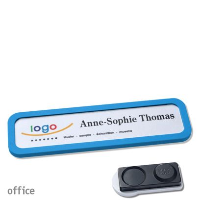 Name badges OFFICE, magnetic smag® magnet, extra strong | medium blue | 75 x 17 mm