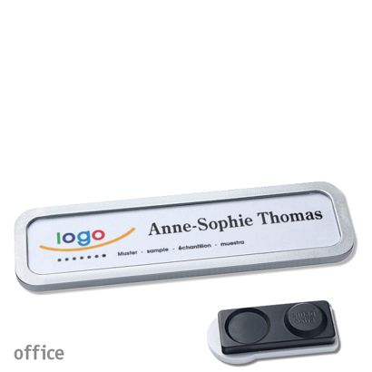 Name badges OFFICE, magnetic smag® magnet, extra strong | stainless steel | 75 x 17 mm
