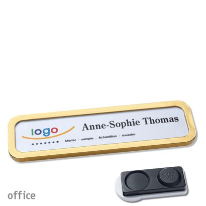Name badges OFFICE, magnetic smag® magnet, extra strong | gold | 75 x 17 mm