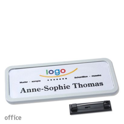 Name badges with pin OFFICE light grey | 75 x 27 mm