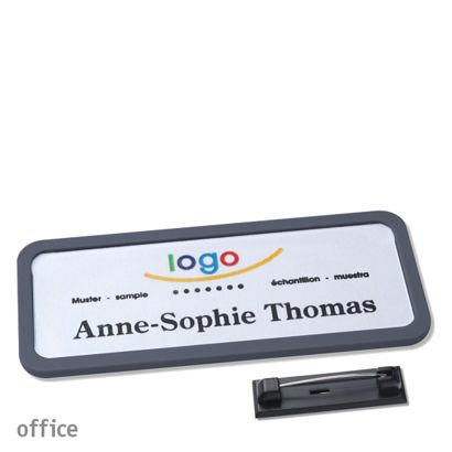Name badges with pin OFFICE anthracite | 75 x 27 mm
