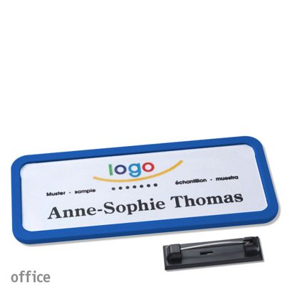 Name badges with pin OFFICE blue | 75 x 27 mm