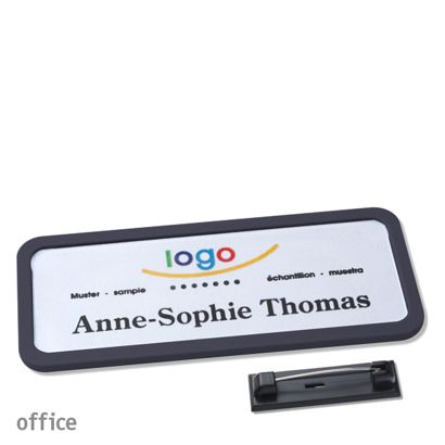 Name badges with pin OFFICE black | 75 x 27 mm