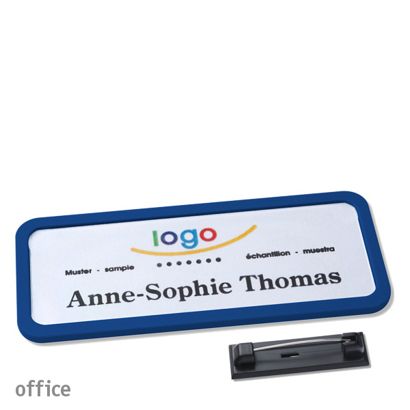 Name badges with pin OFFICE dark blue | 75 x 27 mm