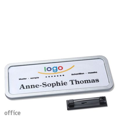 Name badges with pin OFFICE stainless steel | 75 x 27 mm