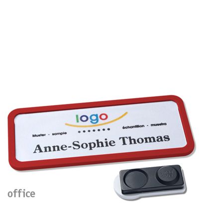 Name badges OFFICE, magnetic smag® magnet, extra strong | red | 75 x 27 mm