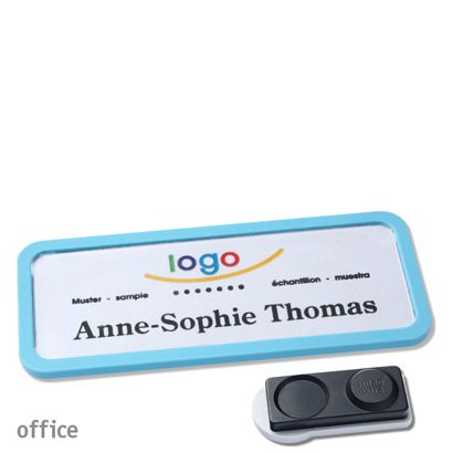 Name badges OFFICE, magnetic smag® magnet, extra strong | pastel blue | 75 x 27 mm