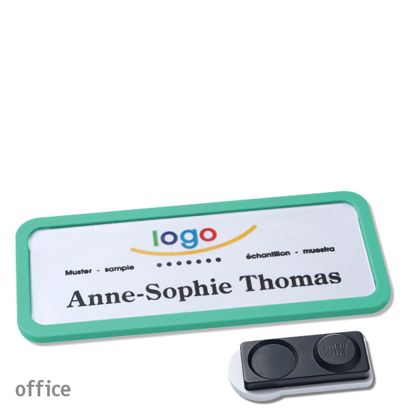 Name badges OFFICE, magnetic smag® magnet, extra strong | pastel green | 75 x 27 mm