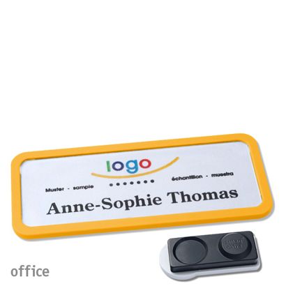 Name badges OFFICE, magnetic smag® magnet, extra strong | yellow | 75 x 27 mm