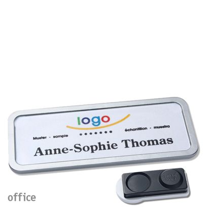 Name badges OFFICE, magnetic smag® magnet, extra strong | stainless steel | 75 x 27 mm