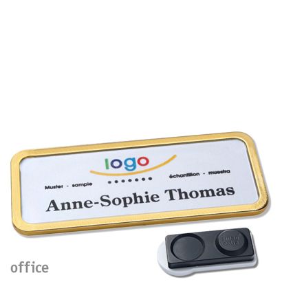 Name badges OFFICE, magnetic smag® magnet, extra strong | gold | 75 x 27 mm