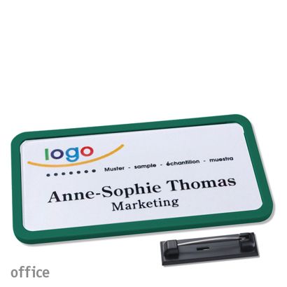 Name badges with pin OFFICE green | 75 x 37 mm