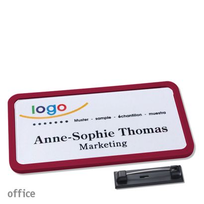 Name badges with pin OFFICE claret violet | 75 x 37 mm