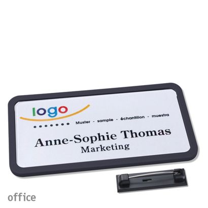 Name badges with pin OFFICE black | 75 x 37 mm