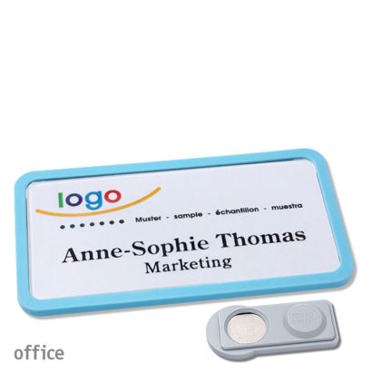 Name badges OFFICE, magnetic smag® Magnet | pastel blue | 75 x 37 mm