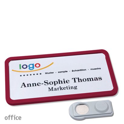 Name badges OFFICE, magnetic smag® Magnet | claret violet | 75 x 37 mm