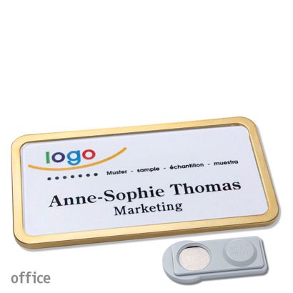 Name badges OFFICE, magnetic smag® Magnet | gold | 75 x 37 mm
