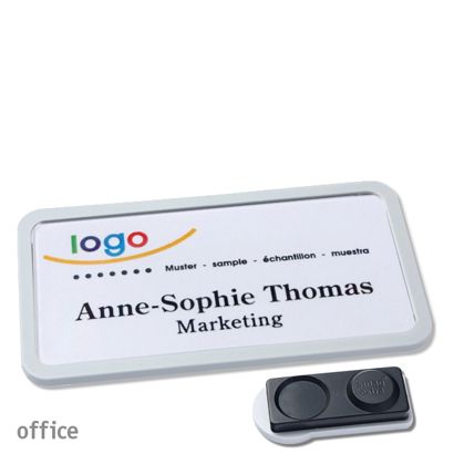 Name badges OFFICE, magnetic smag® magnet, extra strong | light grey | 75 x 37 mm