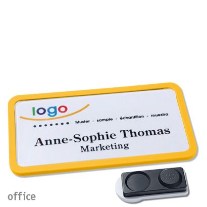 Name badges OFFICE, magnetic smag® magnet, extra strong | yellow | 75 x 37 mm