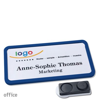 Name badges OFFICE, magnetic smag® magnet, extra strong | dark blue | 75 x 37 mm