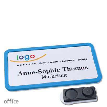 Name badges OFFICE, magnetic smag® magnet, extra strong | medium blue | 75 x 37 mm