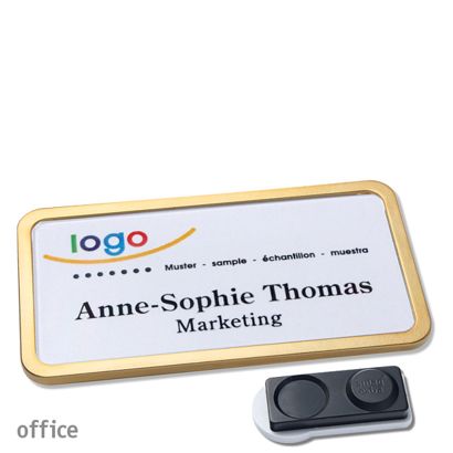 Name badges OFFICE, magnetic smag® magnet, extra strong | gold | 75 x 37 mm