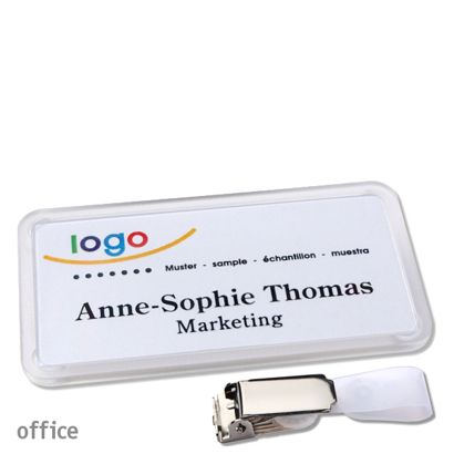 Name badges with hanger clip Office Hanger clip | transparent | 75 x 37 mm