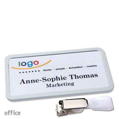 Name badges with hanger clip Office Hanger clip | light grey | 75 x 37 mm