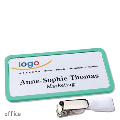 Name badges with hanger clip Office Hanger clip | pastel green | 75 x 37 mm