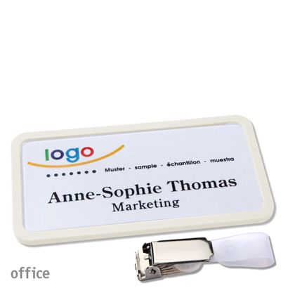 Name badges with hanger clip Office Hanger clip | white | 75 x 37 mm