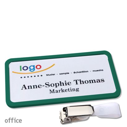 Name badges with hanger clip Office Hanger clip | green | 75 x 37 mm