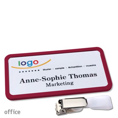 Name badges with hanger clip Office Hanger clip | claret violet | 75 x 37 mm