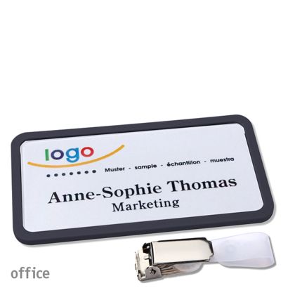 Name badges with hanger clip Office Hanger clip | black | 75 x 37 mm