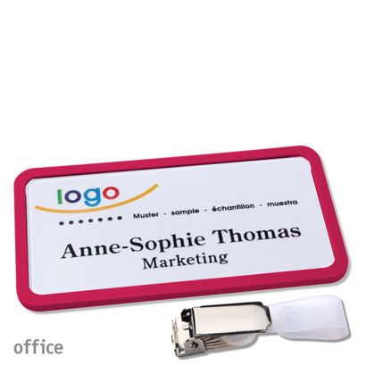 Name badges with hanger clip Office Hanger clip | purple | 75 x 37 mm