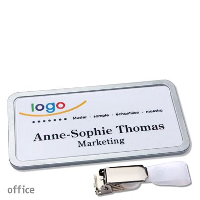 Name badges with hanger clip Office Hanger clip | stainless steel | 75 x 37 mm