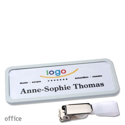 Name badges with hanger clip Office Hanger clip | light grey | 75 x 27 mm