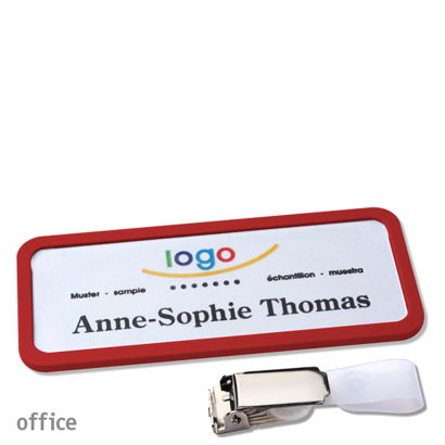Name badges with hanger clip Office Hanger clip | red | 75 x 27 mm