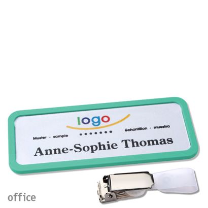 Name badges with hanger clip Office Hanger clip | pastel green | 75 x 27 mm
