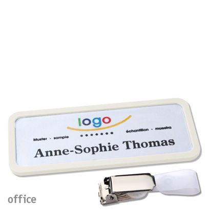Name badges with hanger clip Office Hanger clip | white | 75 x 27 mm